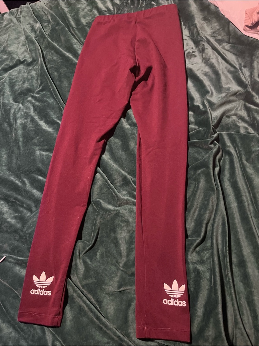 adidas Burgundy Leggings with White Trefoil Logos